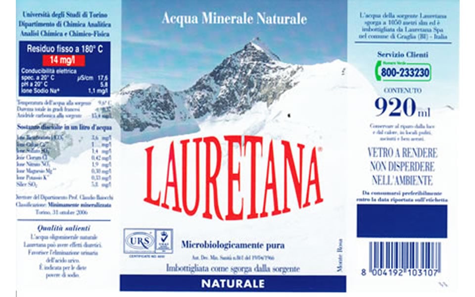 etichetta acqua lauretana