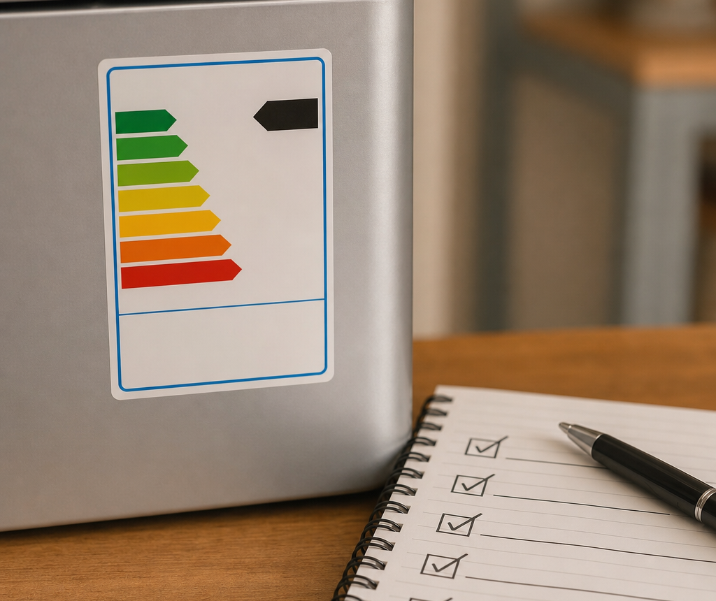 Etichetta energetica generica e checklist per elettrodomestici