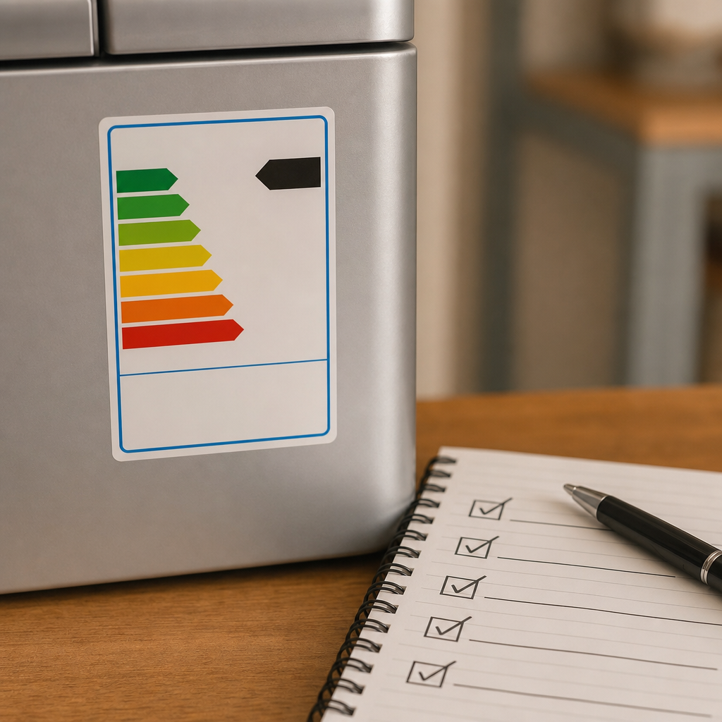 Etichetta energetica generica e checklist per elettrodomestici