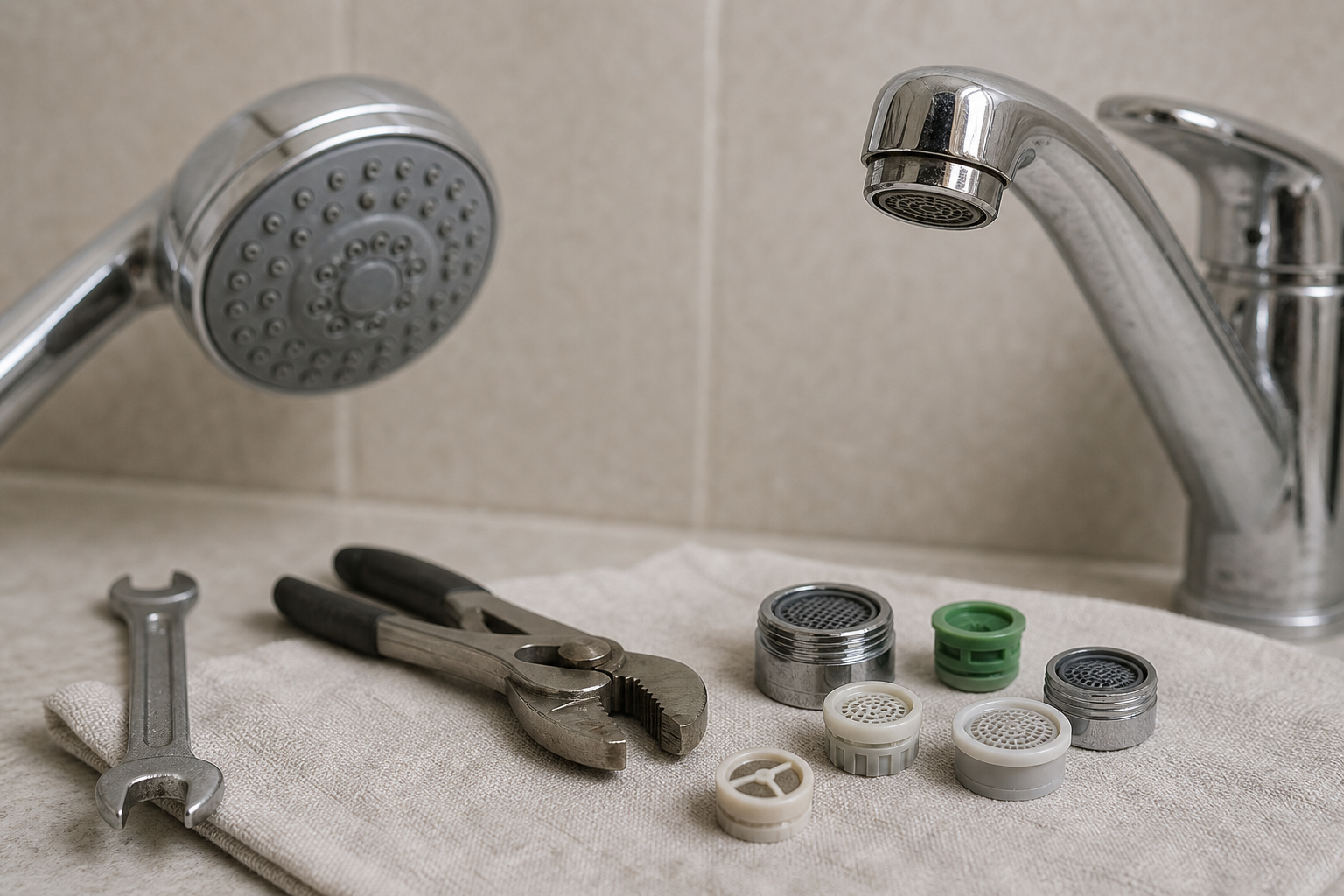 Dettaglio generico di soffione e rubinetto per il risparmio d'acqua in casa