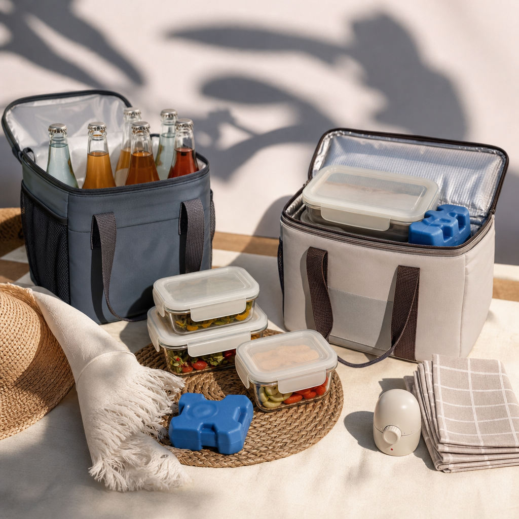 Preparazione generica per picnic estivo con borse termiche