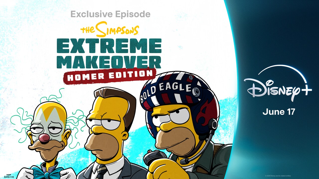 Key art ufficiale Disney+ di The Simpsons Extreme Makeover Homer Edition