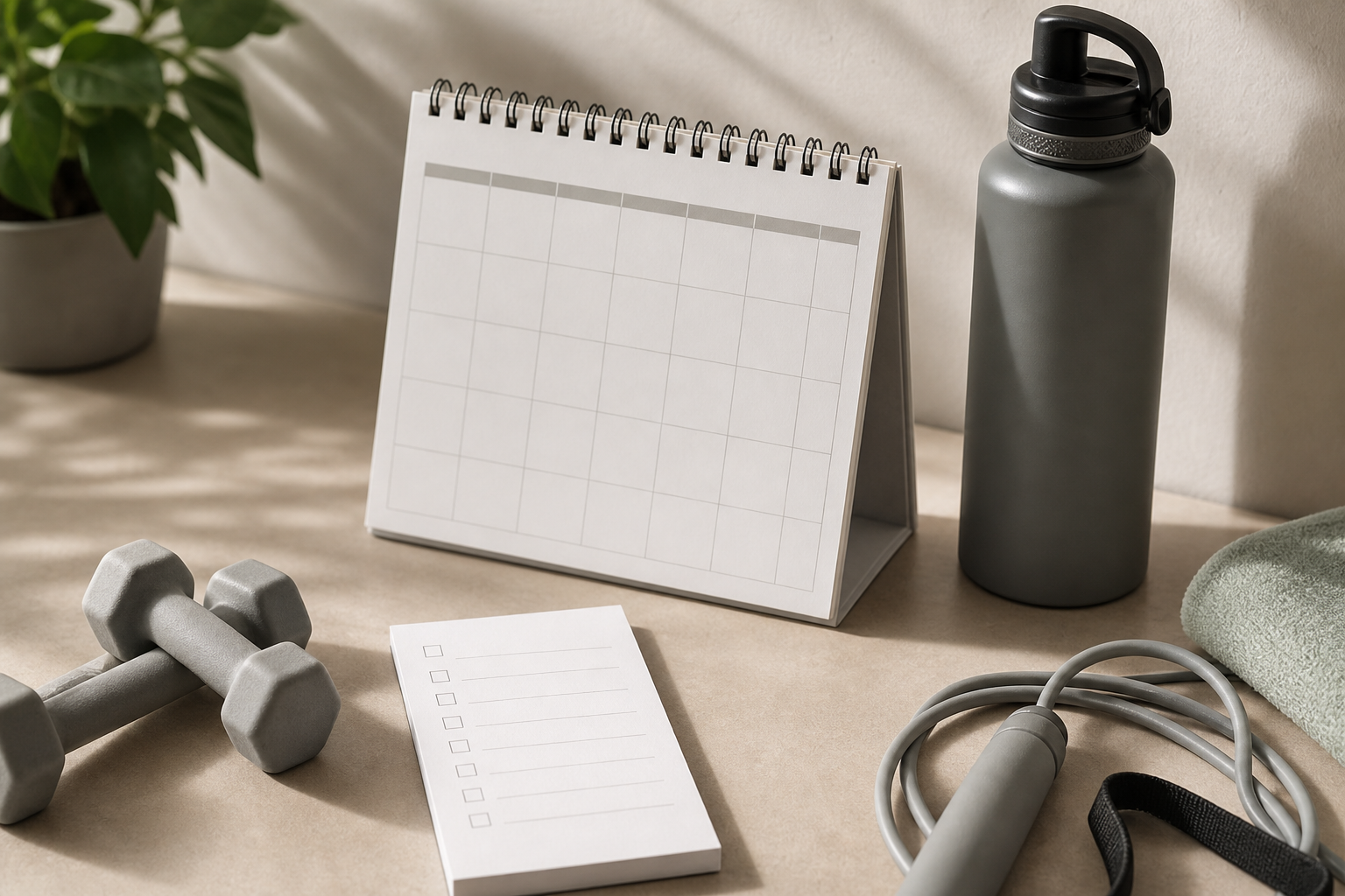 Calendario e attrezzi fitness generici per segnare le uscite di un programma in streaming