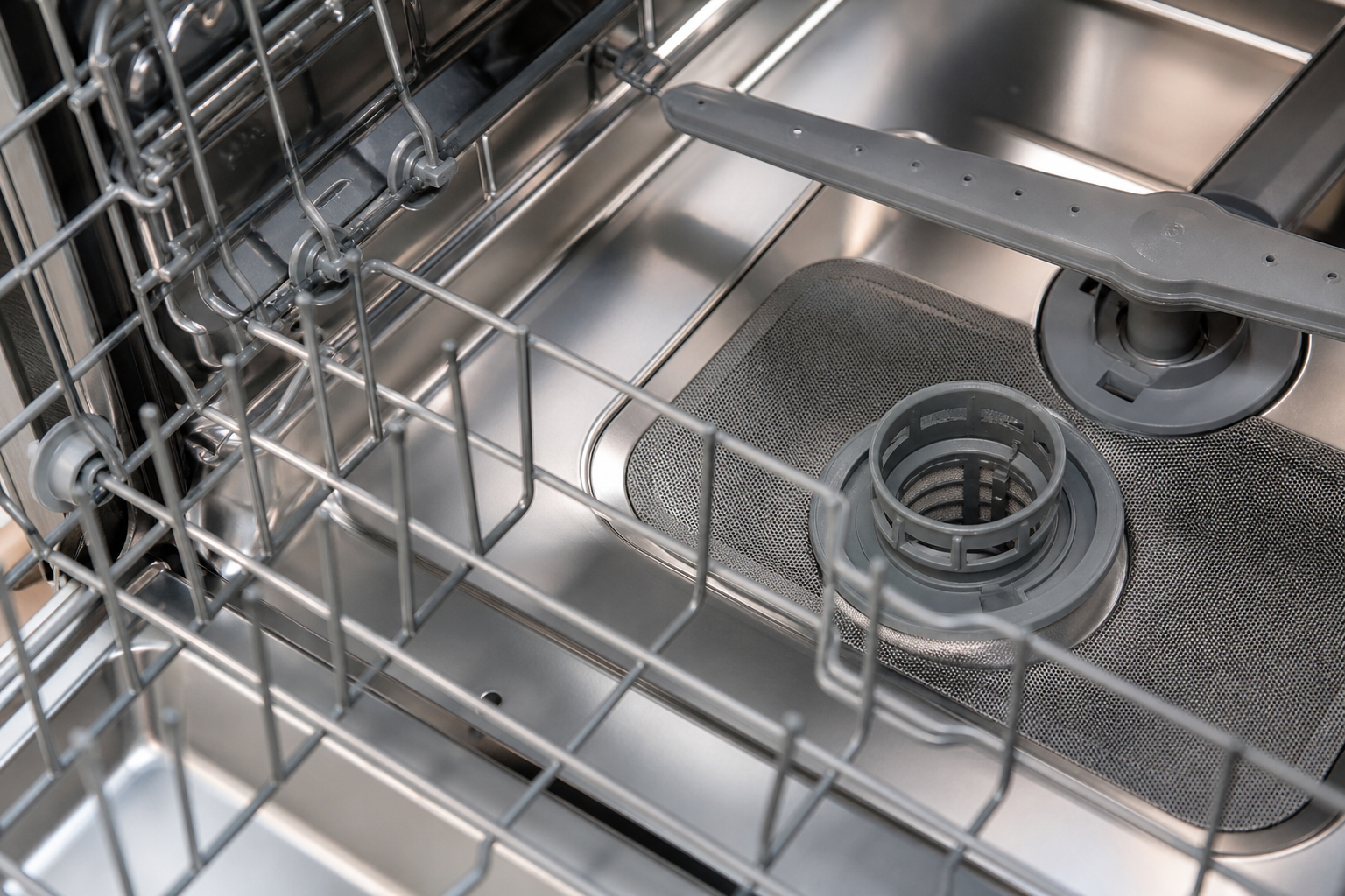 Filtro e cestello di una lavastoviglie generica controllati prima delle vacanze