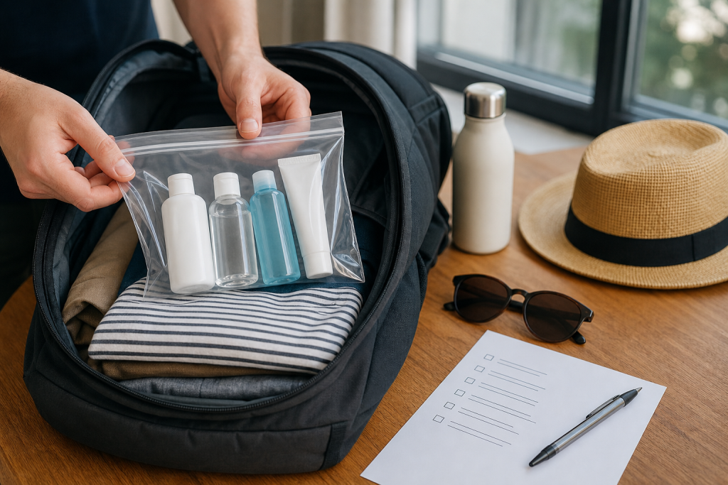 Beauty case con prodotti generici organizzati