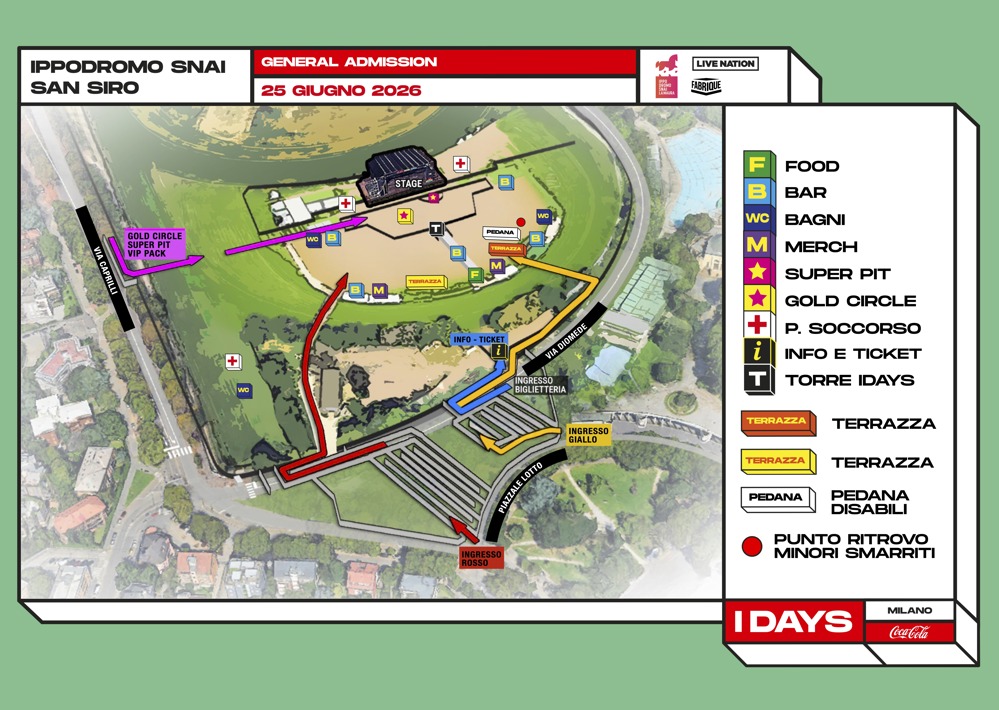 Mappa ingressi Maroon 5 I-Days Milano 2026