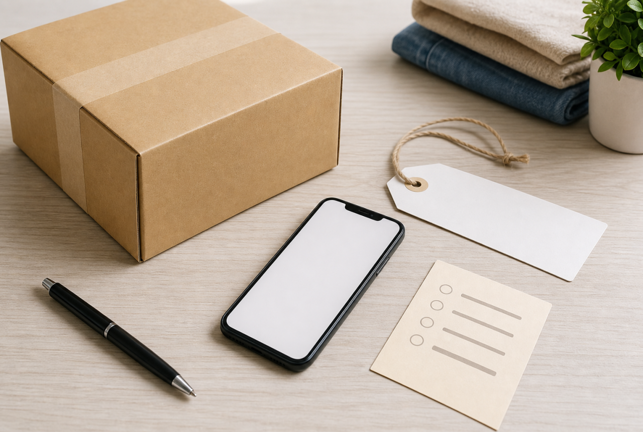 Pacco e smartphone generici per acquisti online