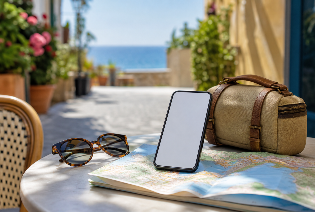 Smartphone generico in viaggio estivo per controllare il roaming UE