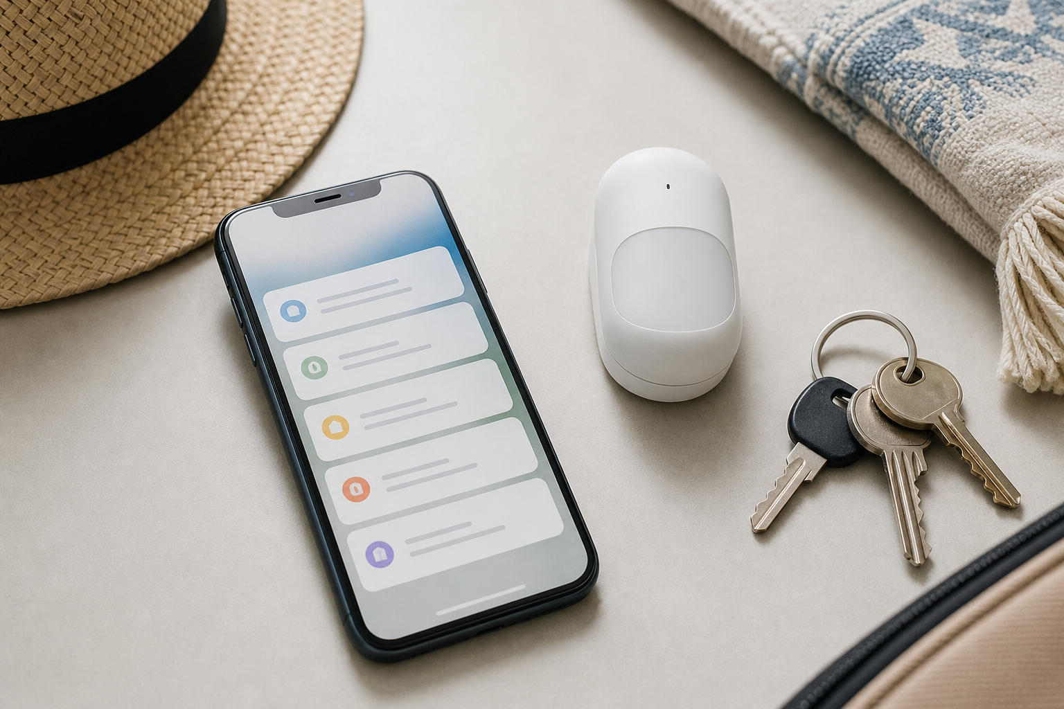 Smartphone con notifiche astratte e sensore domestico generico