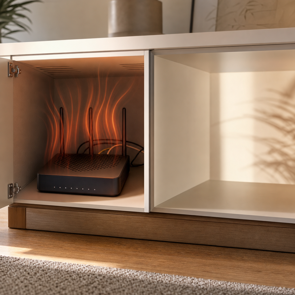 Router Wi-Fi generico dentro un mobile poco ventilato