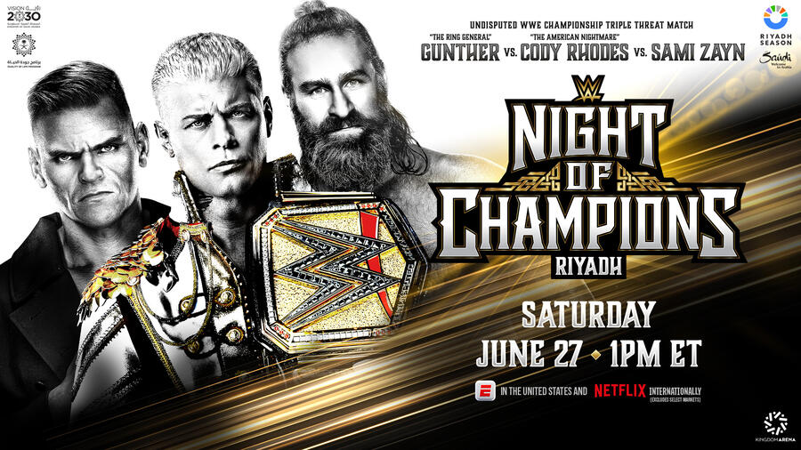 WWE Night of Champions 2026 con Cody Rhodes Gunther e Sami Zayn