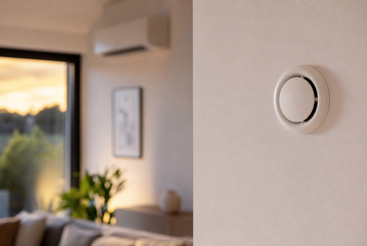 Bocchetta di ventilazione meccanica controllata in una casa estiva