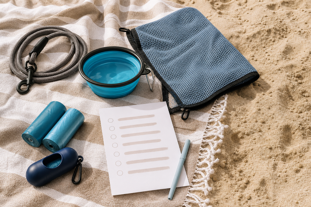 Guinzaglio, ciotola e checklist generica per portare il cane in spiaggia