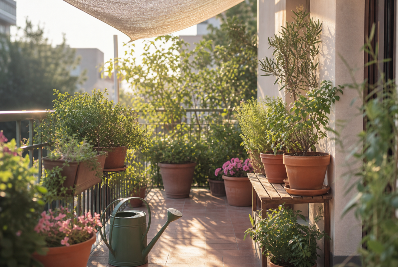 Piante da balcone in vaso protette dal sole estivo