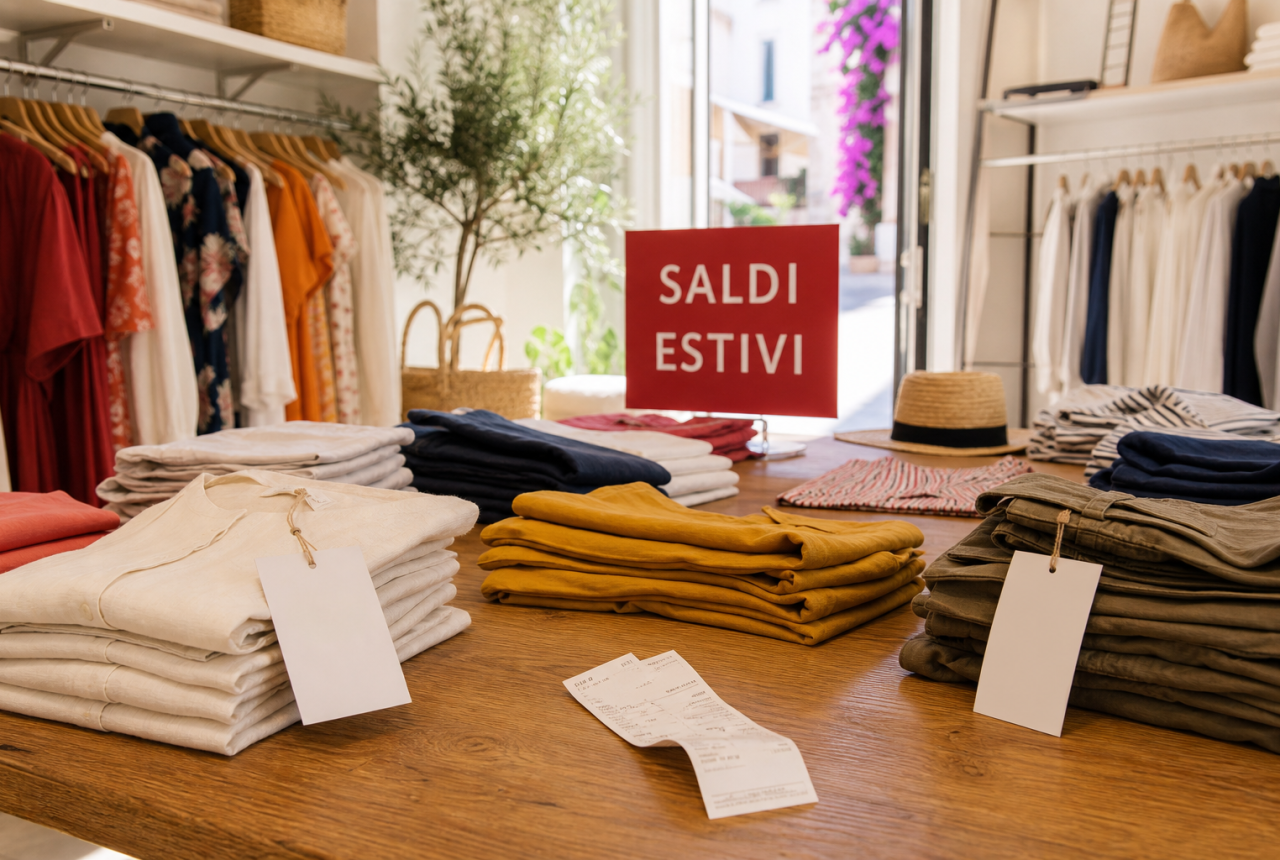 Capi estivi in saldo con cartellini e scontrino generico