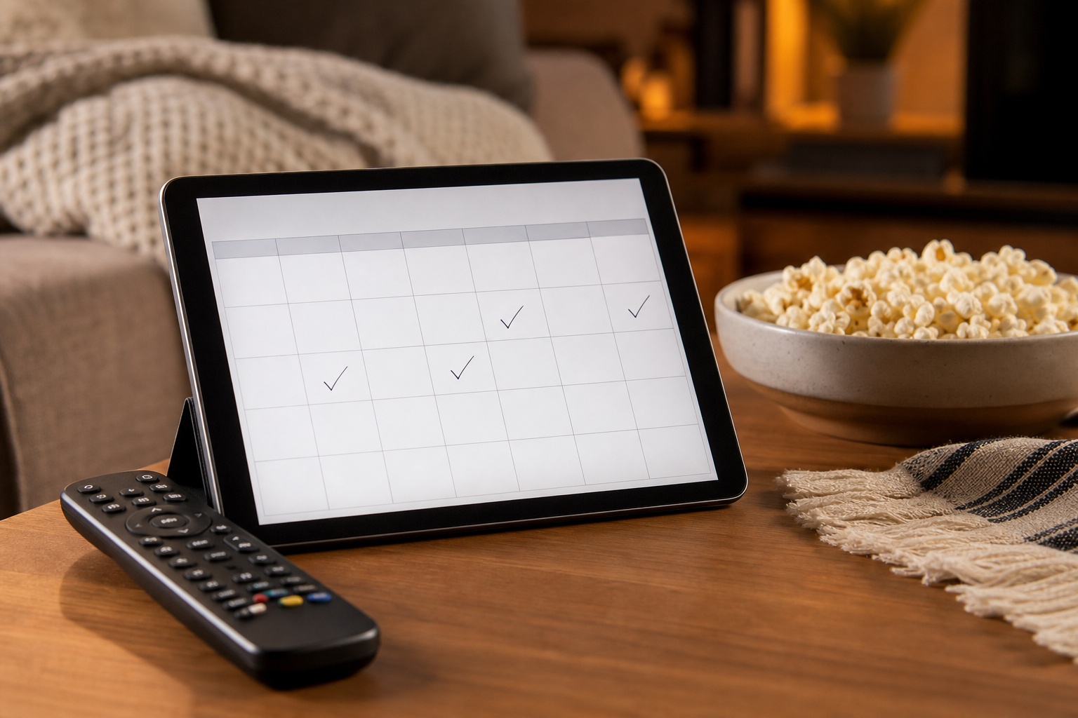 Telecomando e calendario generico per scegliere i film in streaming
