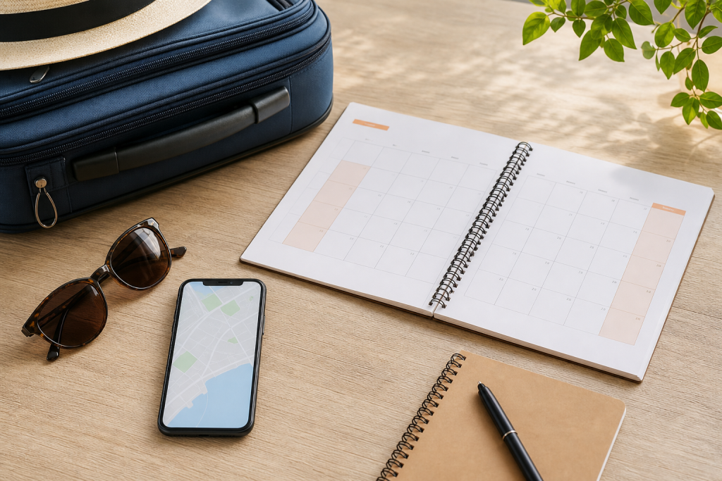 Calendario e valigia per pianificare le vacanze estive 2026