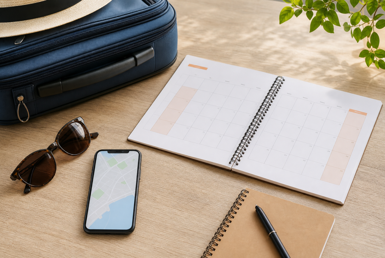 Calendario e valigia per pianificare le vacanze estive 2026