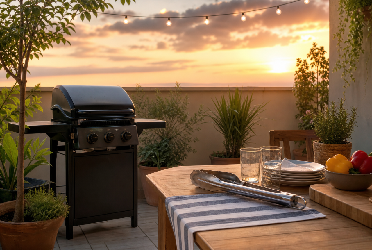 Barbecue domestico generico su balcone prima di Ferragosto