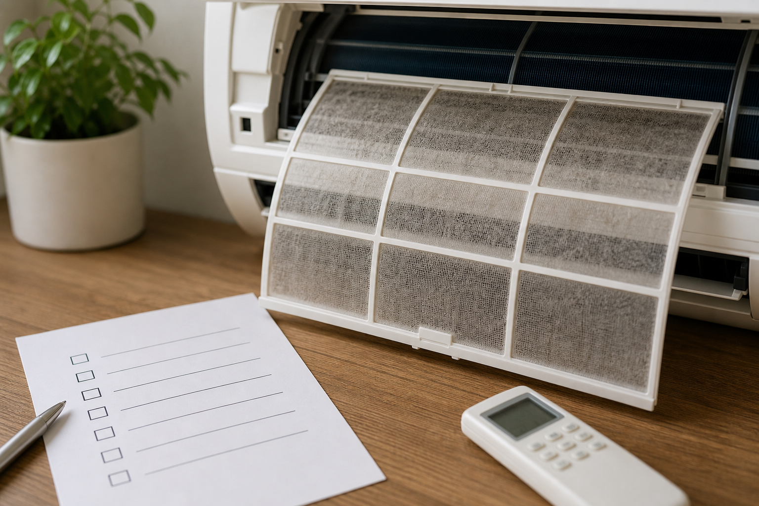 Filtro di climatizzatore domestico generico con checklist di manutenzione