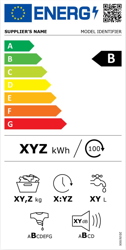 Esempio di etichetta energetica UE per lavatrici