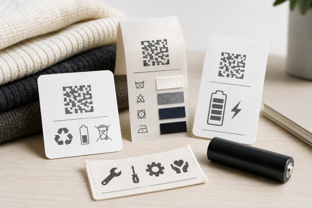 Etichette generiche con QR e simboli di riparabilità
