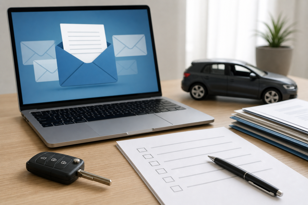 Laptop e chiavi auto generiche per controlli sulla PEC automobilisti
