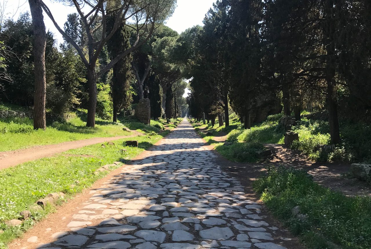 Tratto della Via Appia Antica a Roma con pini
