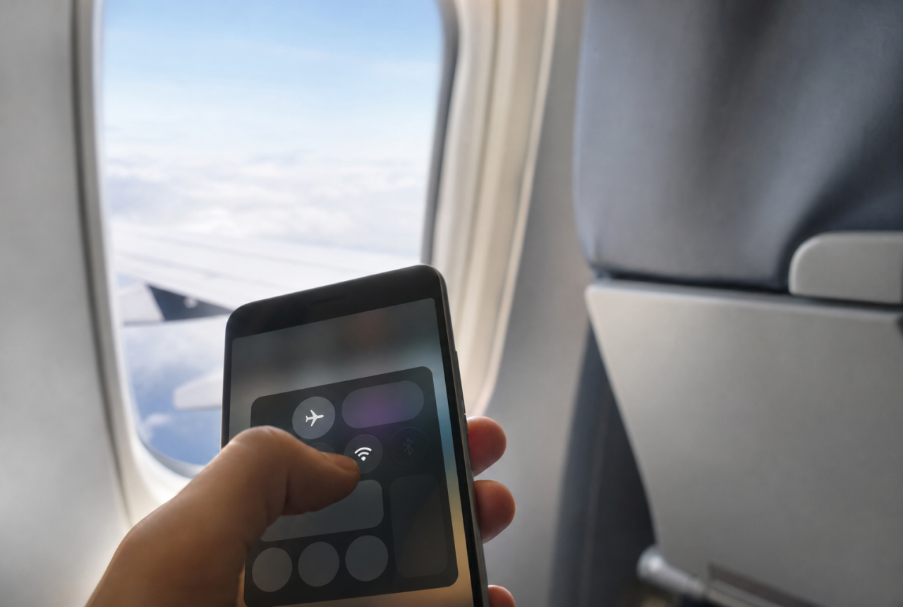 Smartphone generico in modalità aereo in cabina