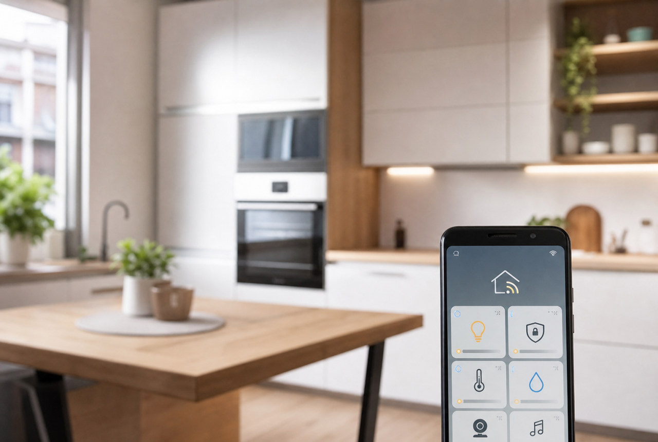 Casa smart con elettrodomestici generici e controllo da smartphone