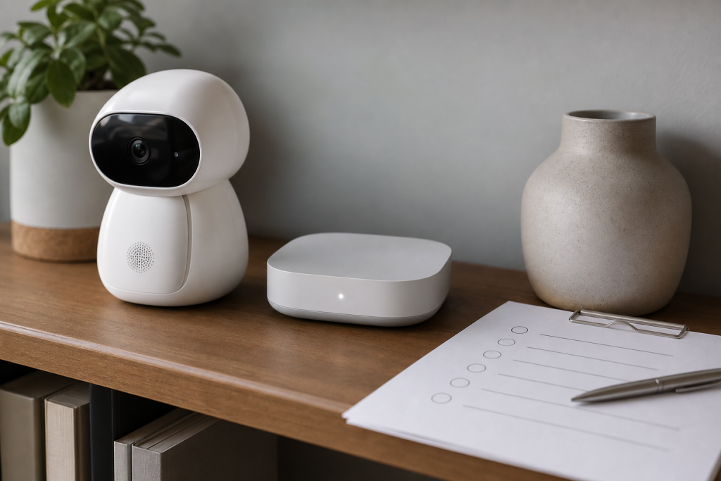 Dispositivo smart generico accanto a una checklist privacy