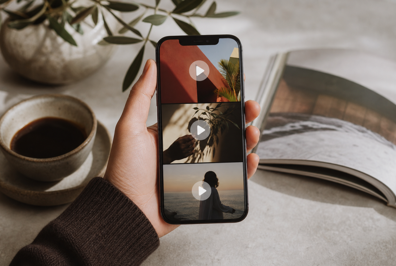 Smartphone generico con contenuti verticali astratti