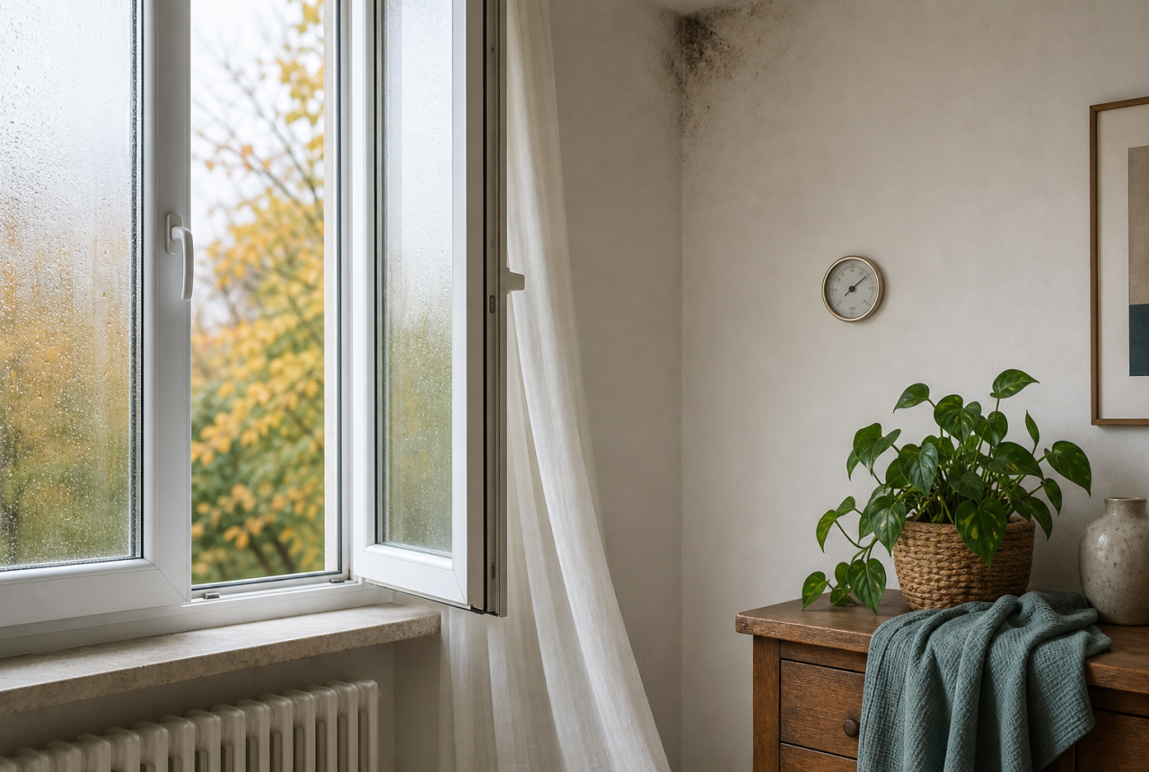 Condensa alla finestra e muffa in un angolo di casa