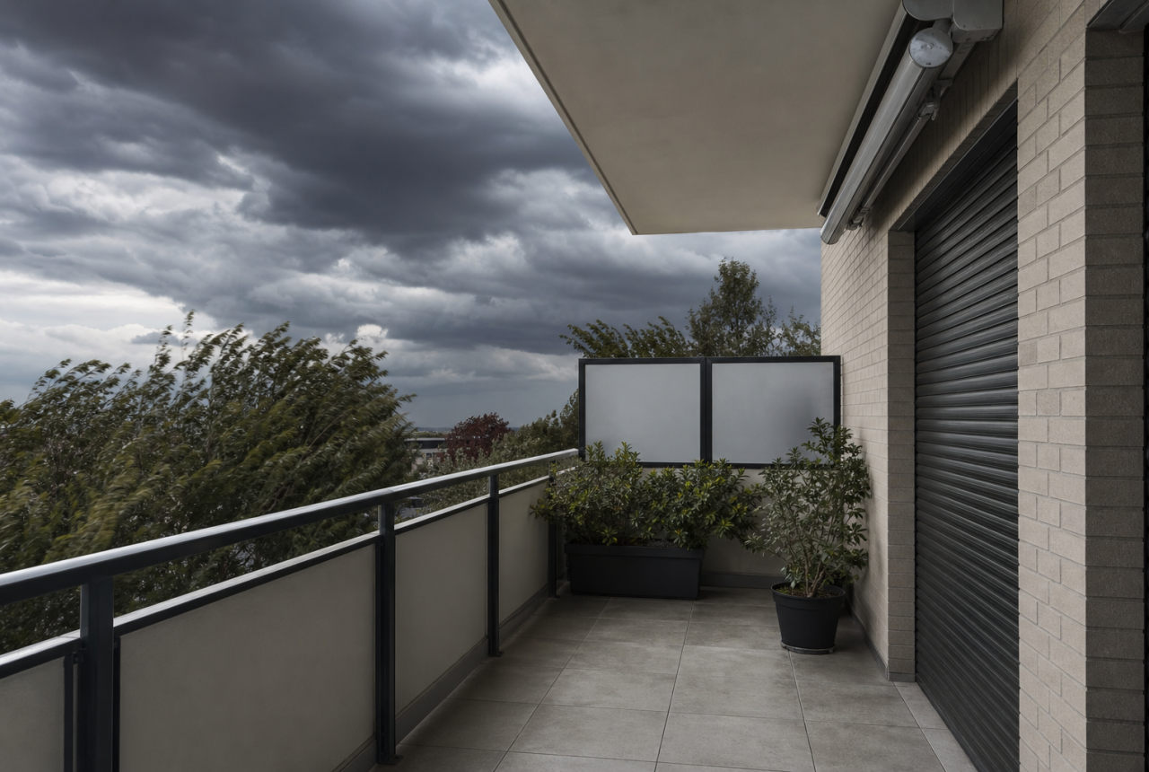 Balcone generico messo in sicurezza prima del vento forte