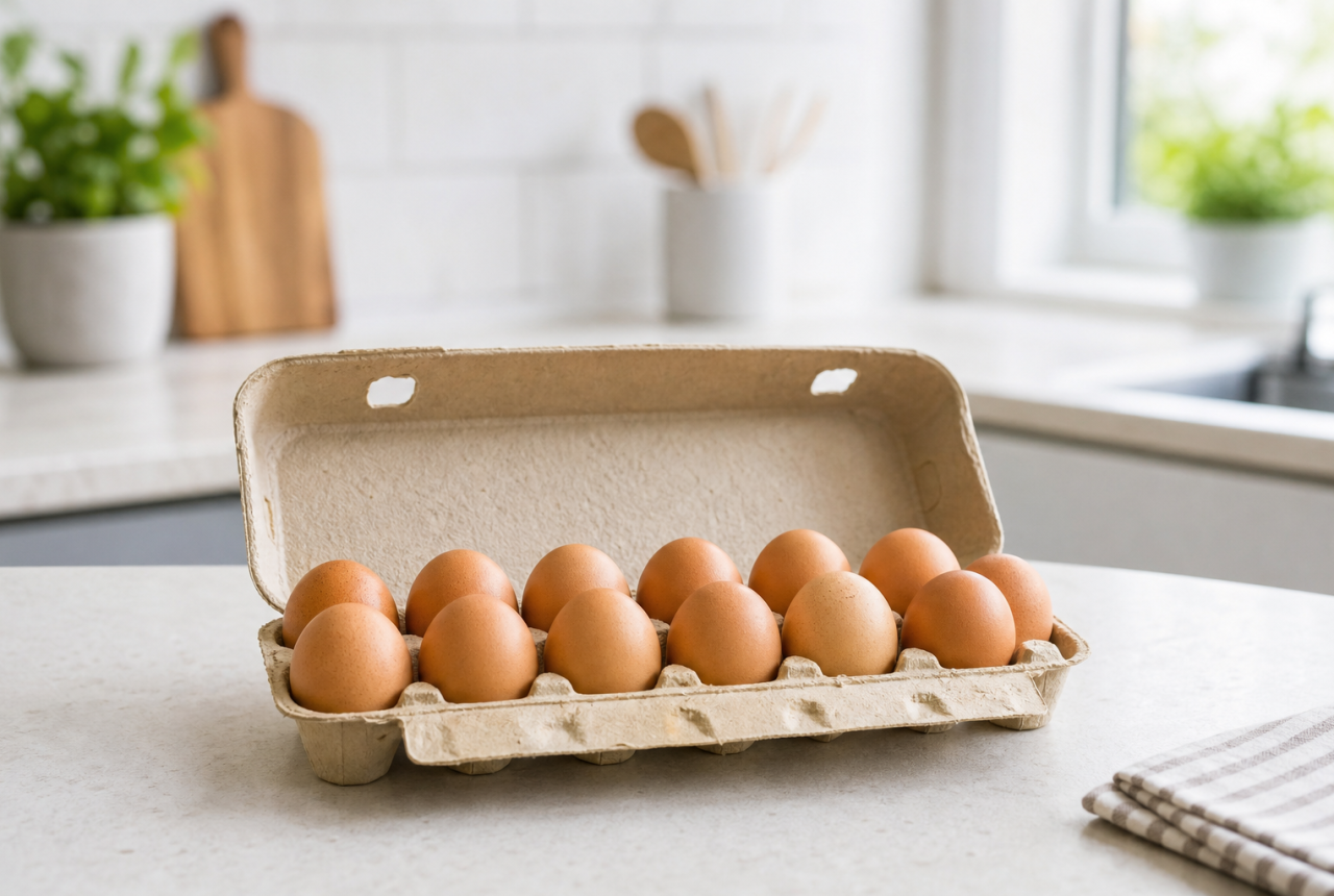 Confezione generica di uova in cucina