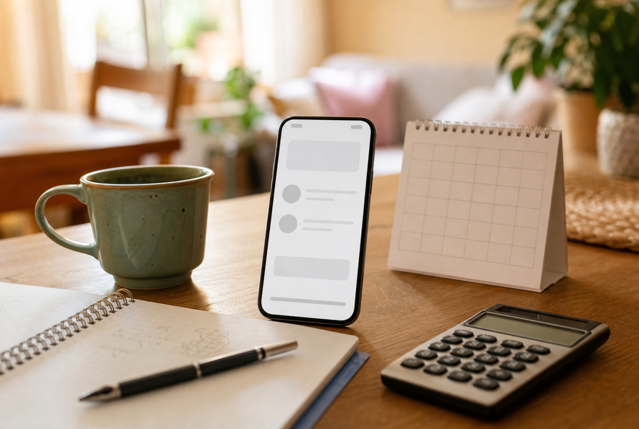 Smartphone generico e calendario per controllare un pagamento familiare