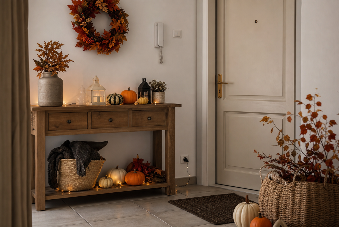 Ingresso di casa decorato per Halloween con luci LED generiche