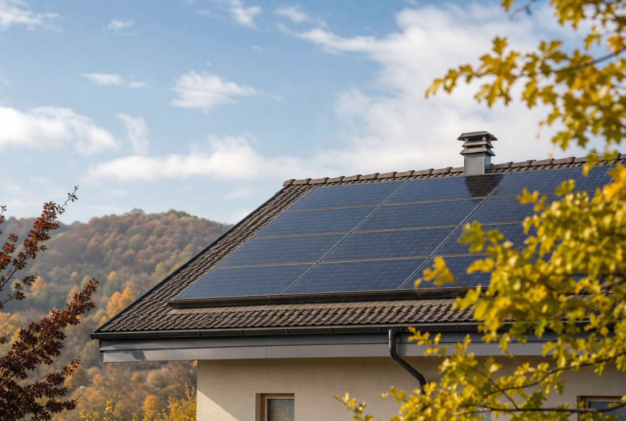 Pannelli fotovoltaici su un tetto residenziale generico