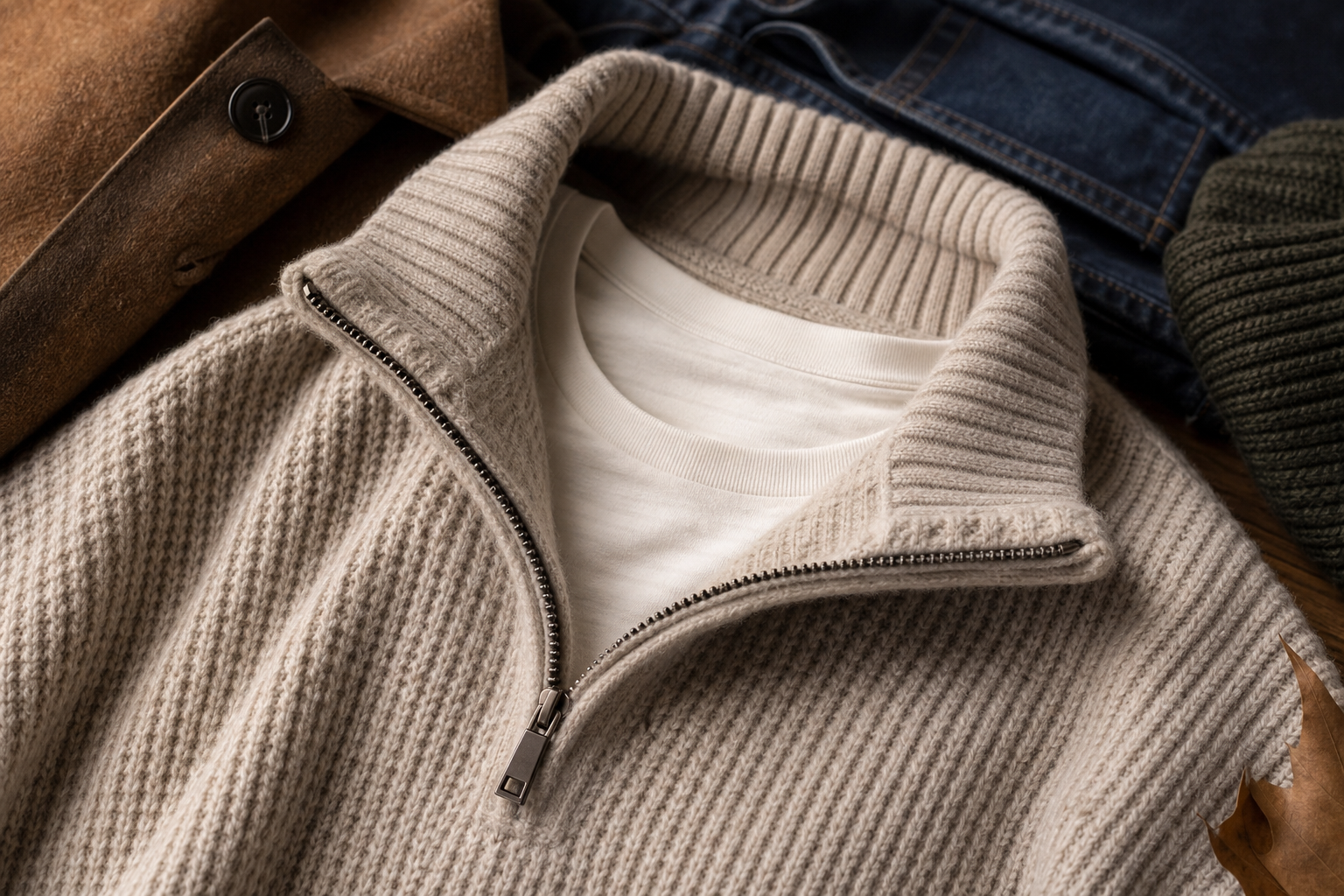 Dettaglio del collo con zip di un maglione