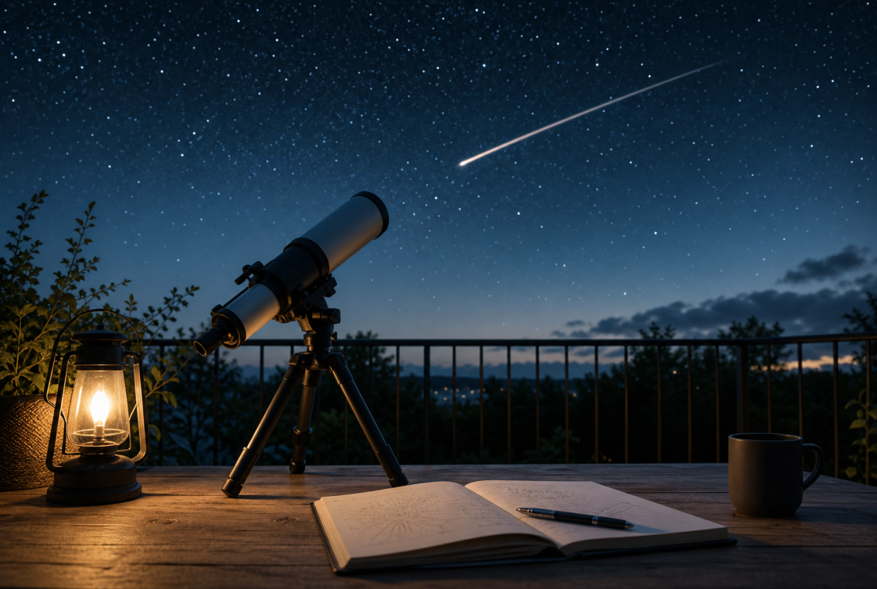 Telescopio generico sotto un cielo stellato per la World Space Week